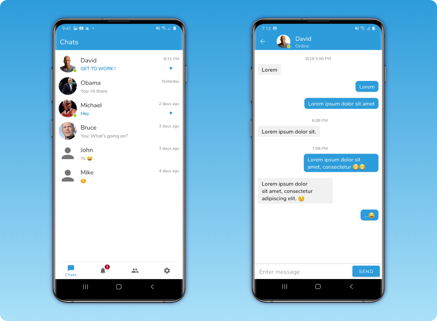 Chat application interface with real-time messaging